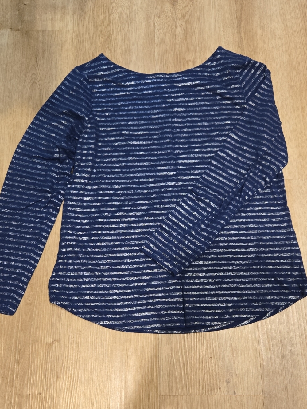 Women's Navy and Silver Striped Long Sleeve Top